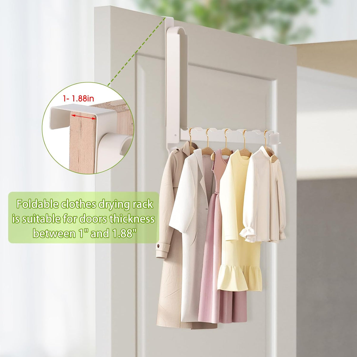 Over The Door Drying Rack, 1 Pack White Foldable Clothes Hanger Doors Hooks