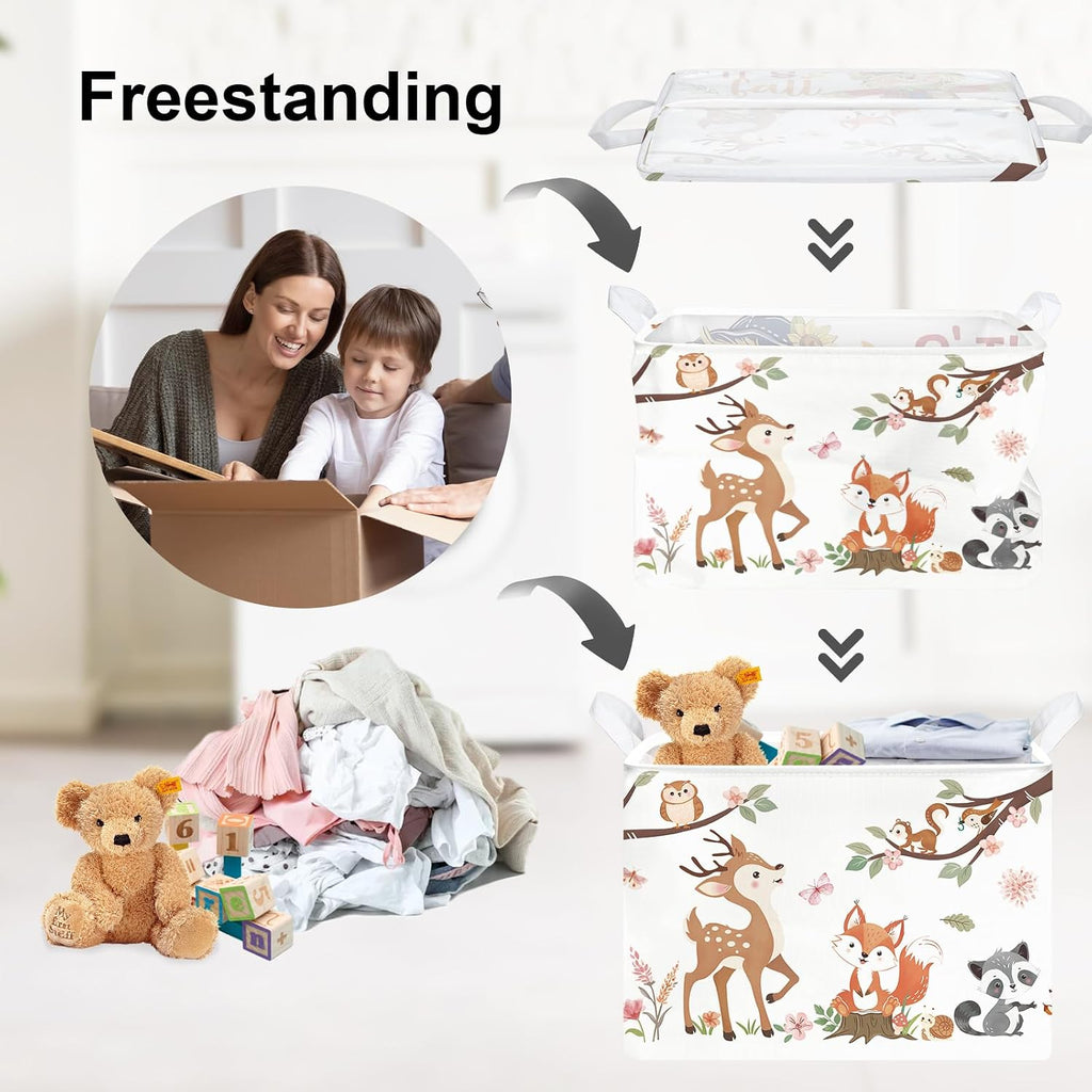 Clasty Animal Flower Kid Storage Basket Foldable Laundry Hamper, 36L Fox