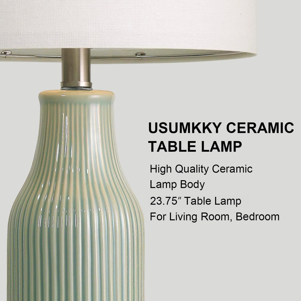USumkky 23.75" Modern Green Ceramic Table Lamp Set of 2 for Living Room