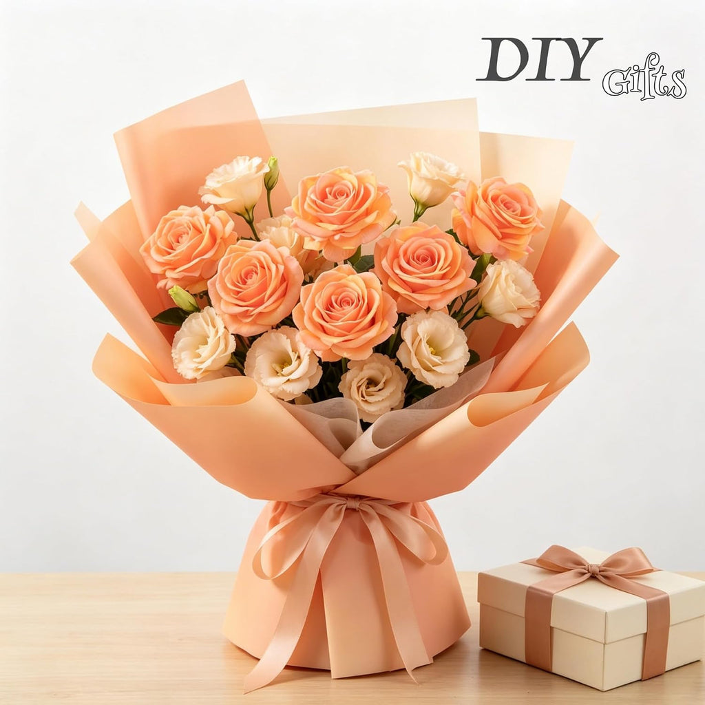 Real Touch Artificial Roses, 5Pcs Peach Coral Faux Silk Flowers