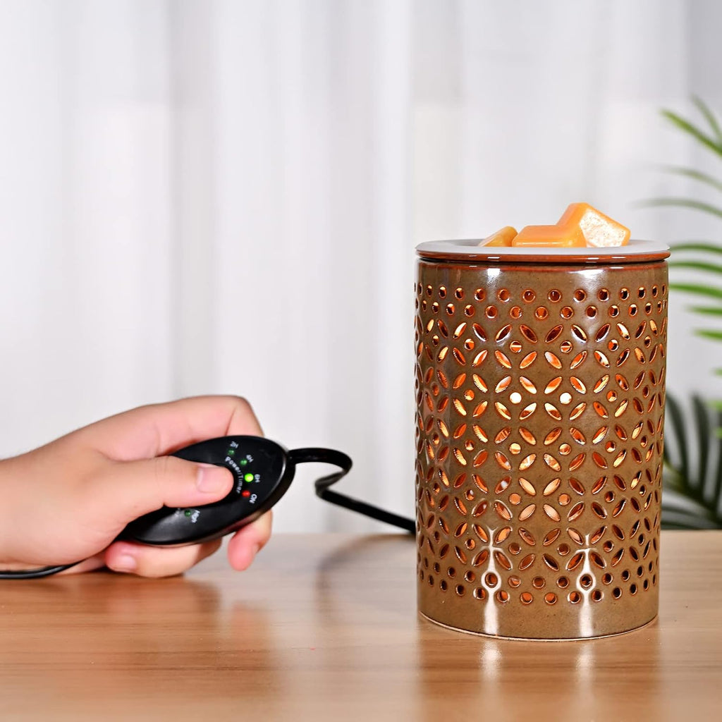 ASAWASA Ceramic Wax Melt Warmer with Timer and Silicone Dish （Dark Brown）