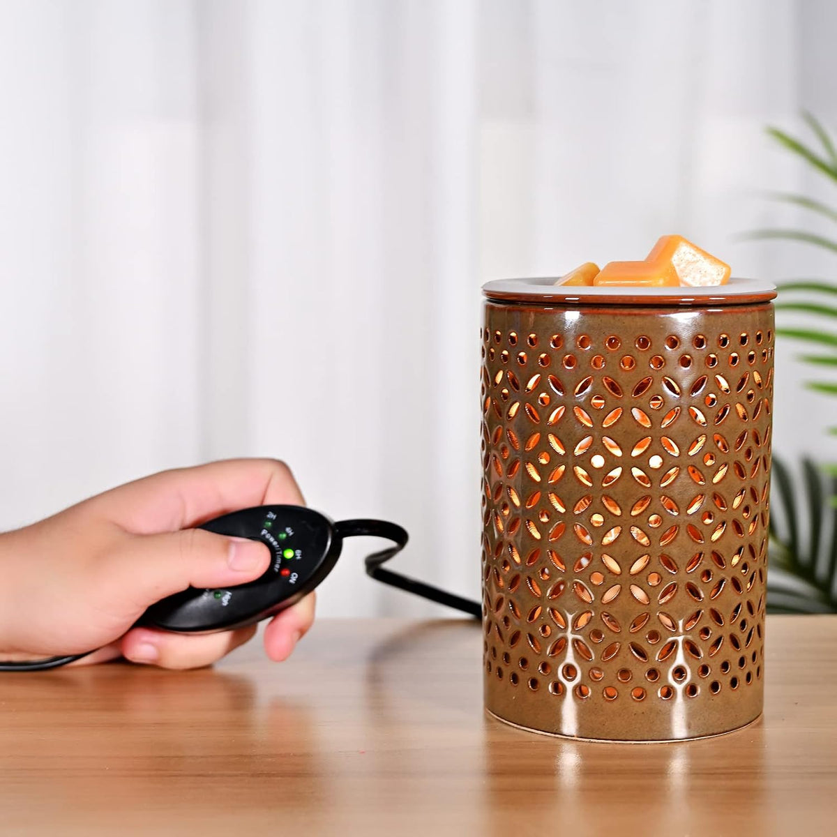 ASAWASA Ceramic Wax Melt Warmer with Timer and Silicone Dish （Dark Brown）