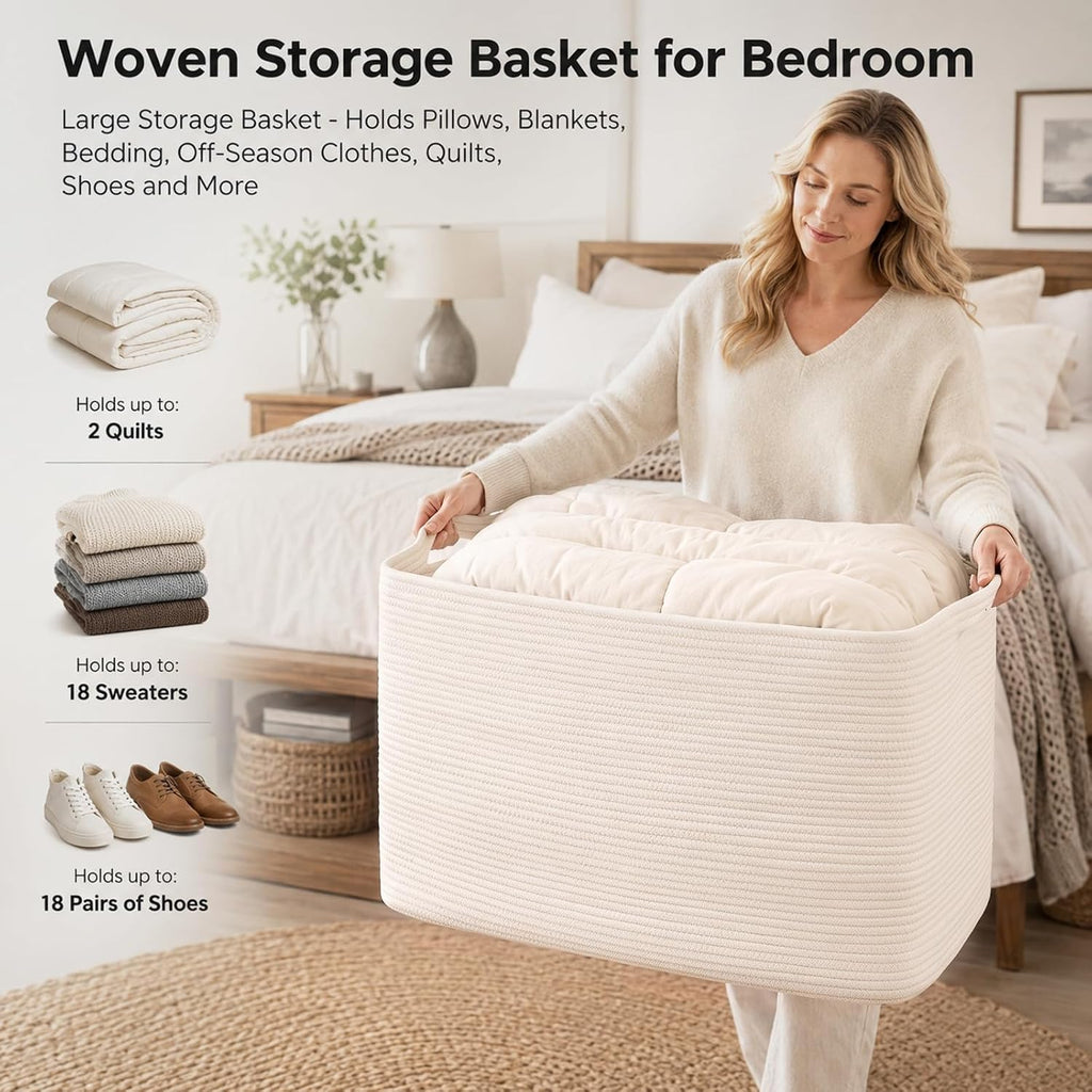 OIASKET 108L Extra Large Blanket Basket Living Room, 24.8" x 16.2" x 16.2"