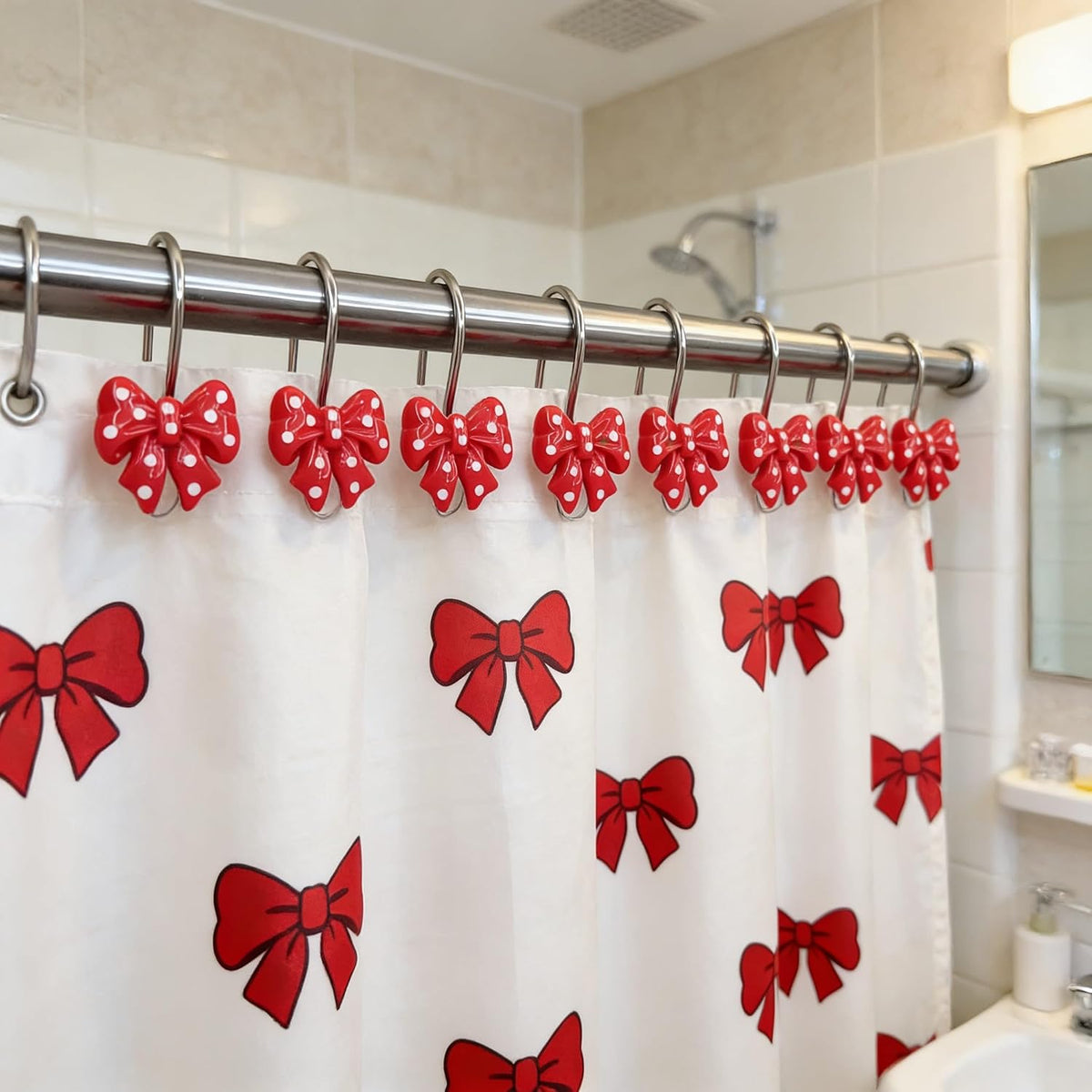 Twofishes Home Fashion Red Shower Curtain Rings Pack of 12