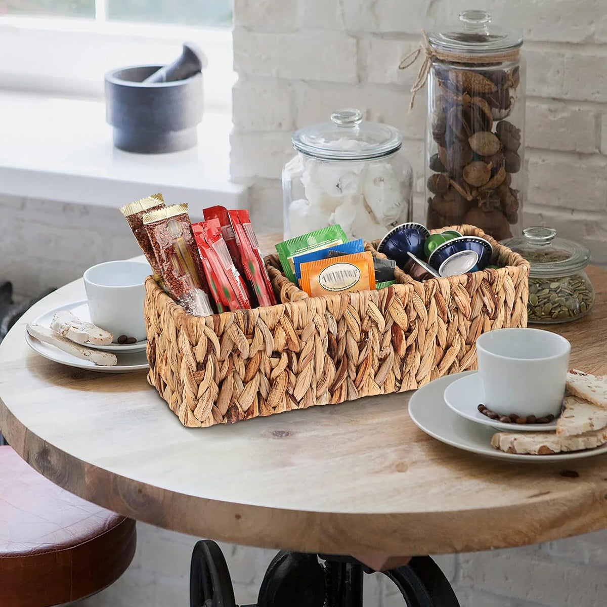 BTSKY Handwoven Remote Control Holder for Table, Natural Water Hyacinth