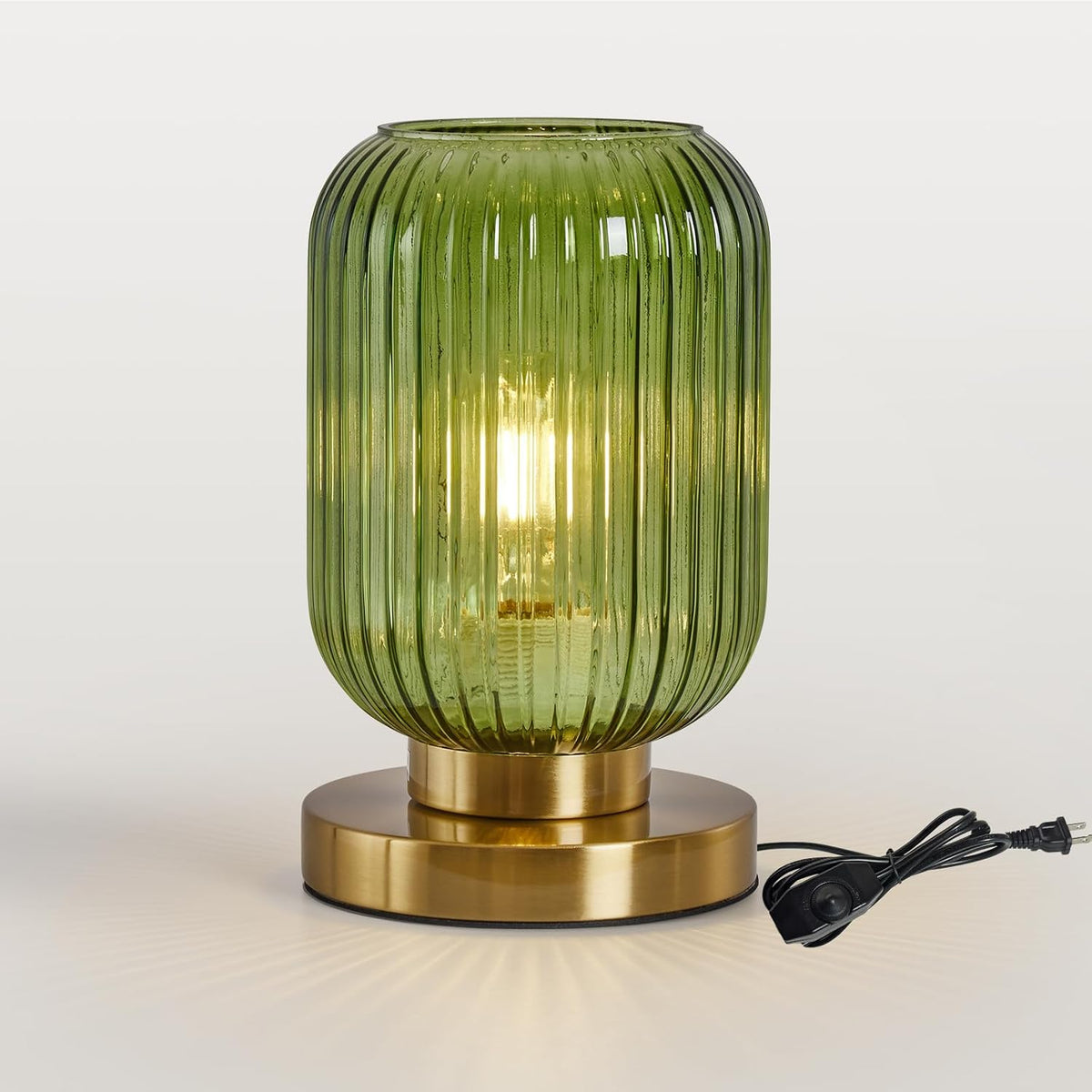 Mid Century Modern Table Lamp, 6" Green Glass Desk Lamp Plug In