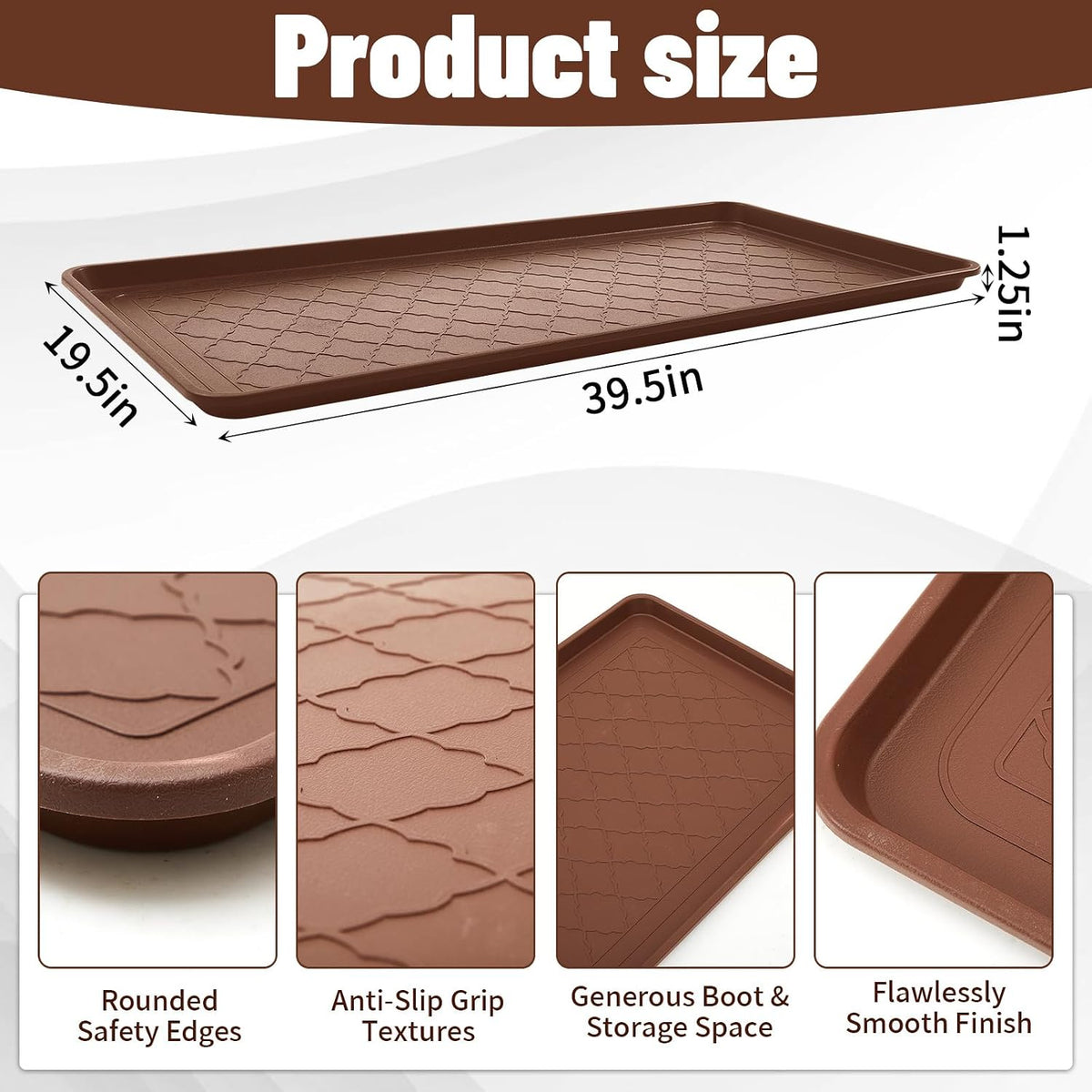 Geelin 1 Pack 40"x20" Extra Large Boot Tray, Long Shoe Mats, Brown