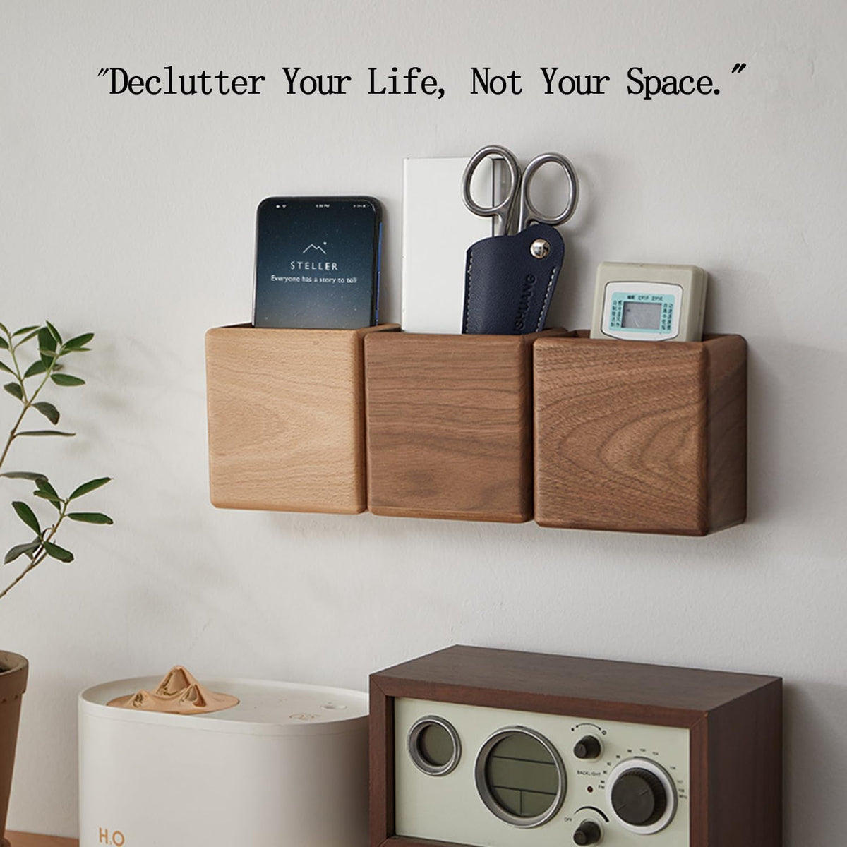 Remote Control Holder Wall Mount, Solid Walnut Wood, Self-Adhesive, 1 Pack