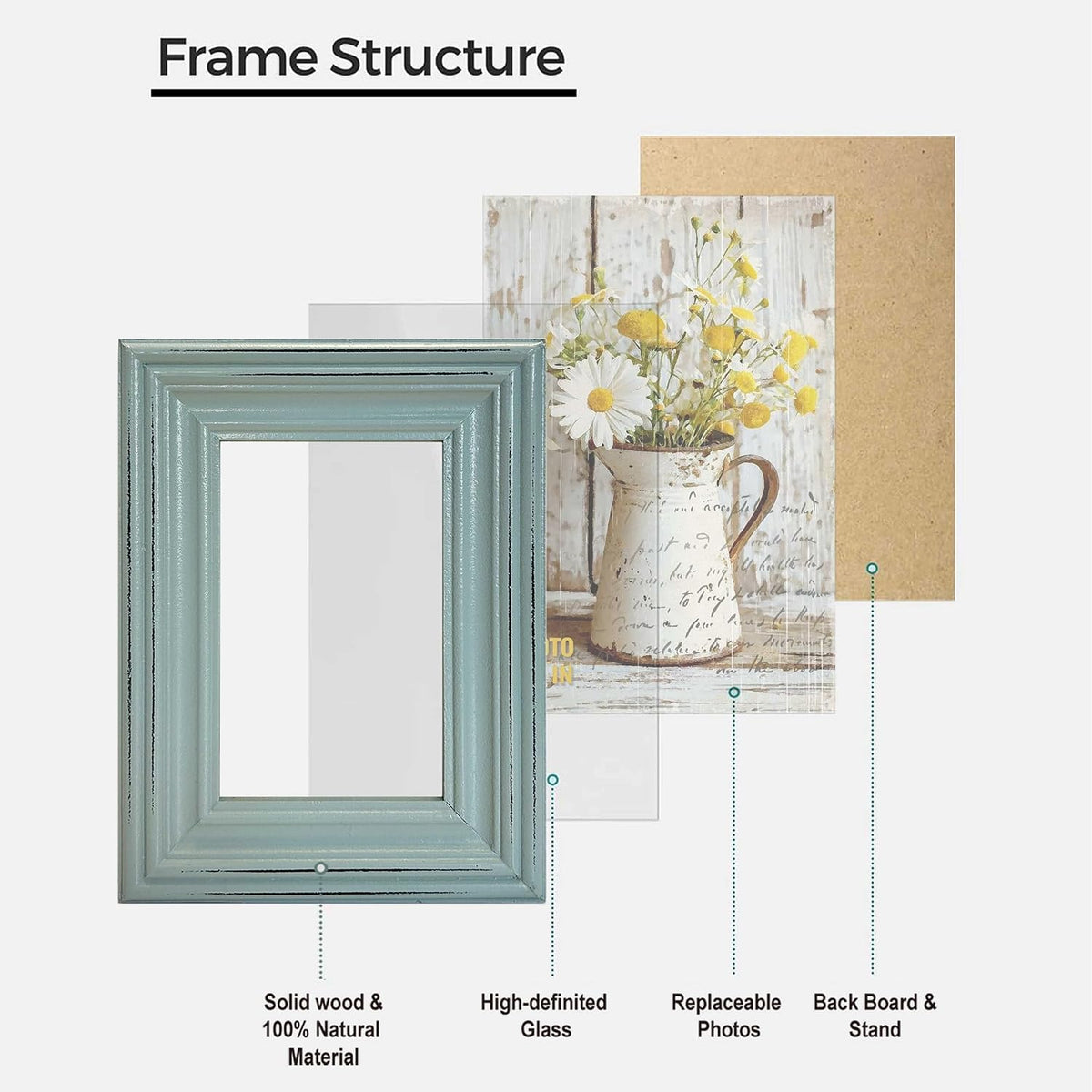 Distressed Shabby Chic 4"x6" Wooden Picture Frames 3pcs (Aqua Gray White)