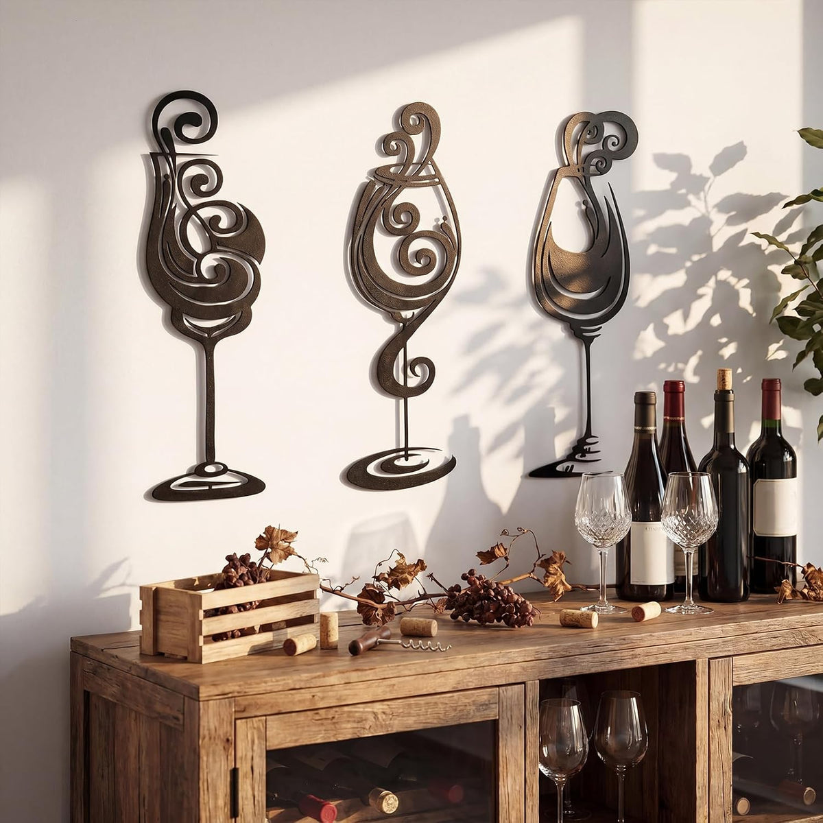 Otoolling 3 Pcs Wine Wall Art Black Metal Wine Sign 3 Style, Modern