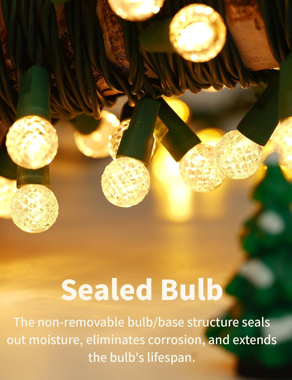 BOHON Warm White Christmas Lights String 17FT 50 LED Faceted G15 Globe