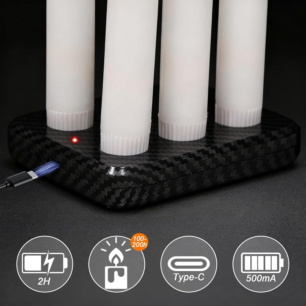 Rechargeable Flameless Taper Candles with Charging Base, White