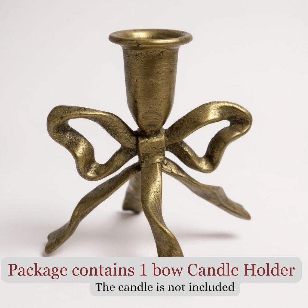 Bow Candle Holder, Bow Metal Taper Candle Holder 5" H x 4.81 W, Gold, Black, Decorative Candle Holders for Centerpiece, Table, Wedding (Gold)