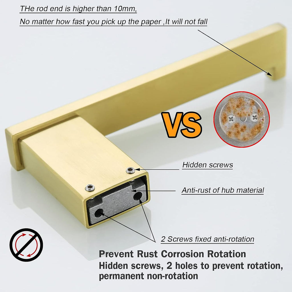 RANDOM Brushed Gold Toilet Paper Holder, Bathroom Hardware Accessories SUS 304 Stainless Steel Modern Tissue Paper Roll Holder Nordic Minimalism Contemporary Hotel Style Wall Mount.