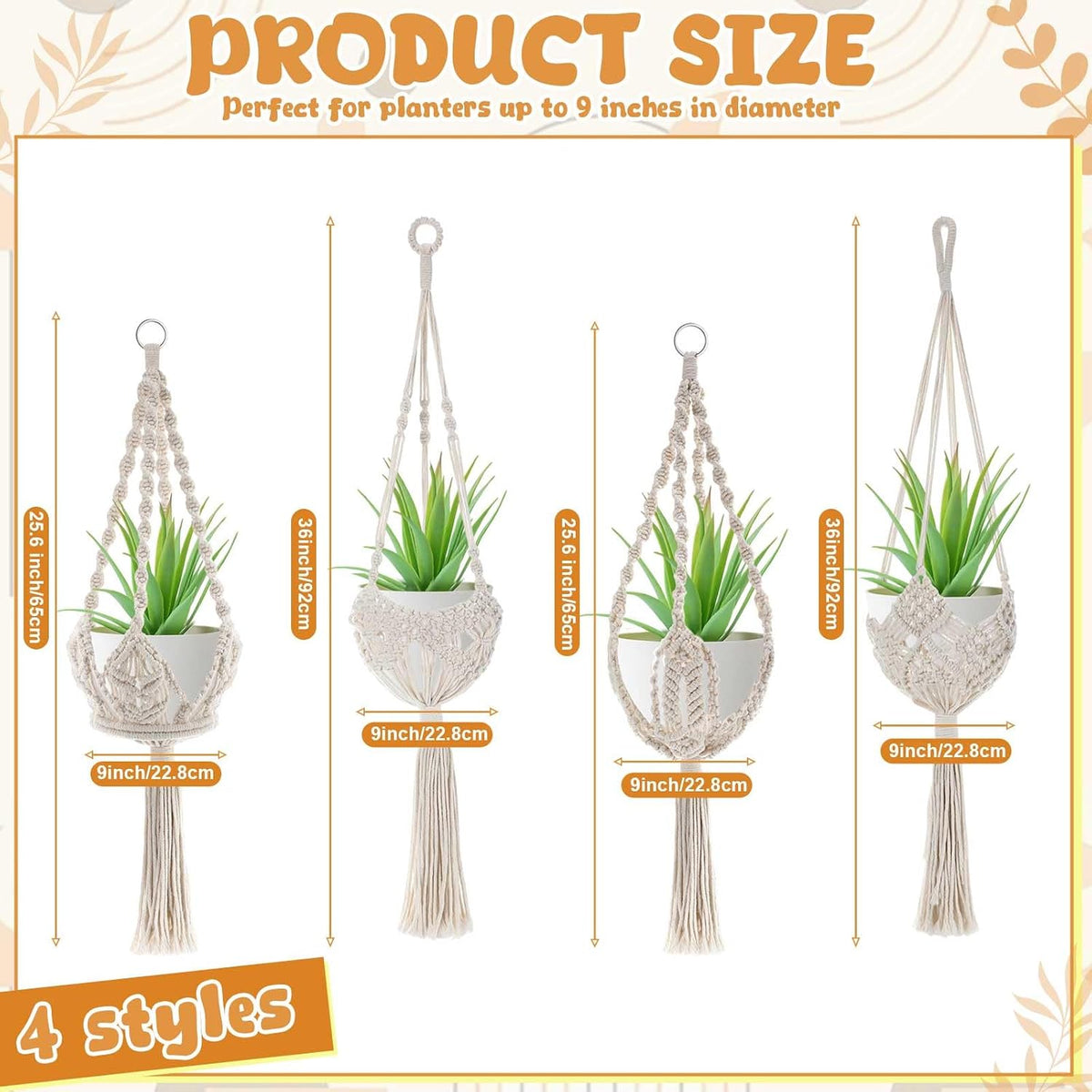 4 Pack Macrame Plant Hanger, Boho Hanging Planter for 8" Pot