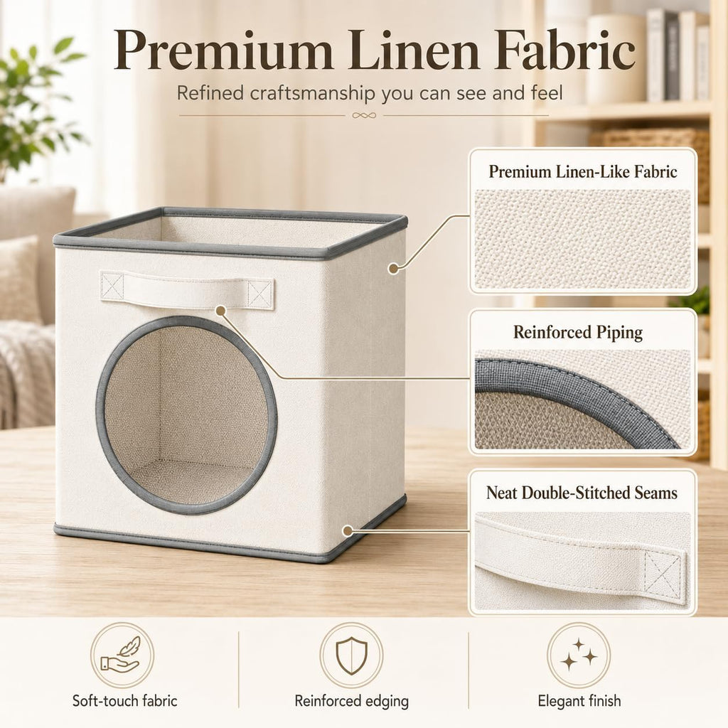 Fabric Storage Cubes with Mesh Window, 11'' Cube Storage Bin, Ivory, 4 Pack