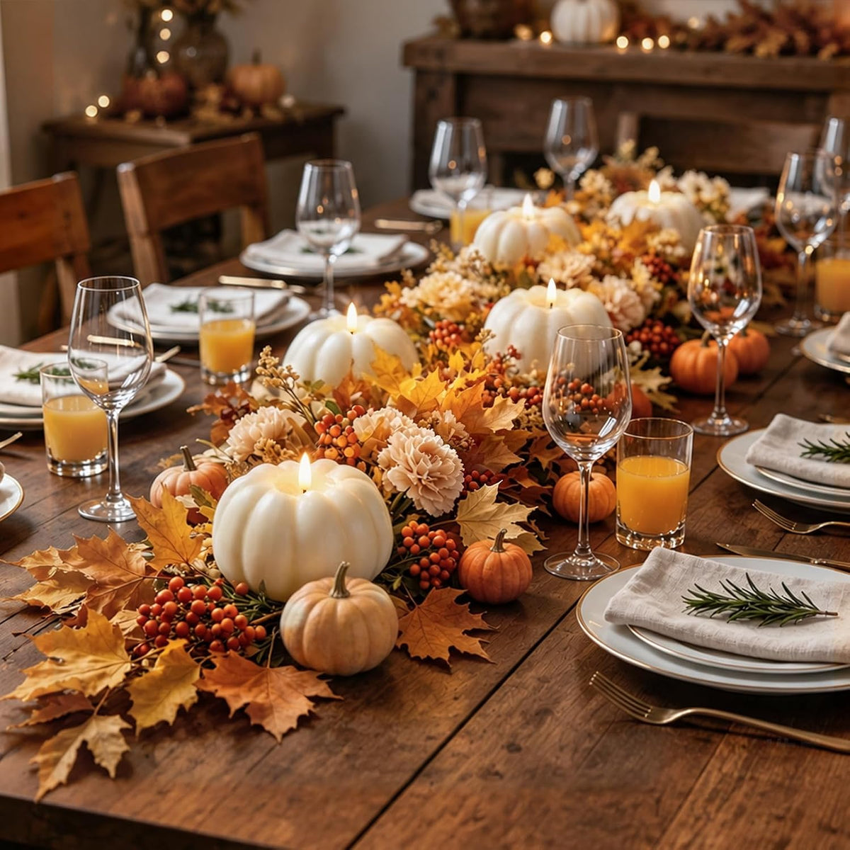 Fall Decor, Fall Decorations for Home, Flameless Pumpkin Candle, White, 1Pc