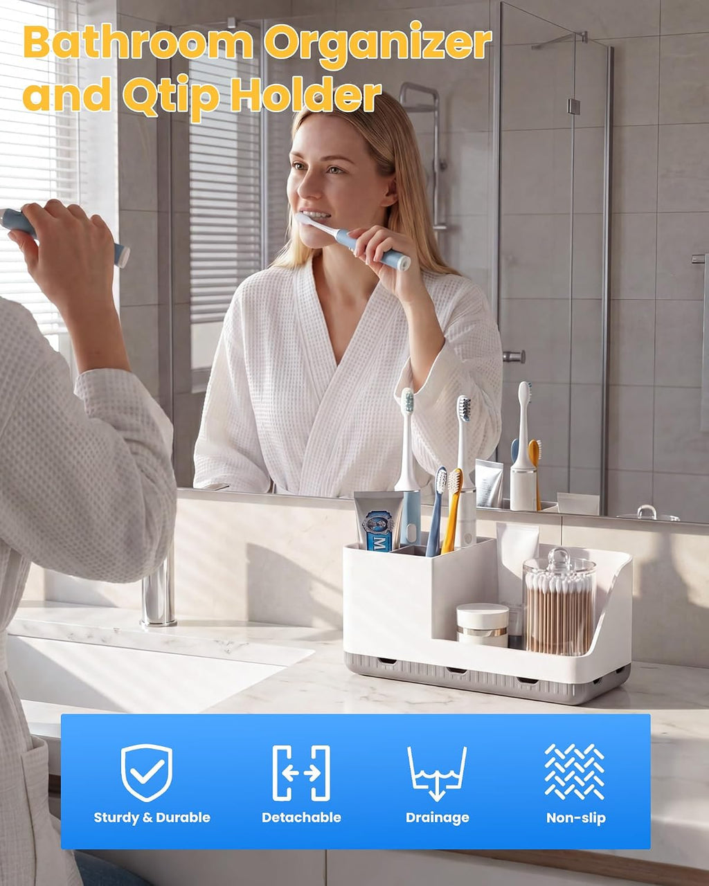 Toothbrush Holders for Bathroom with 1 Pack Qtip Holder