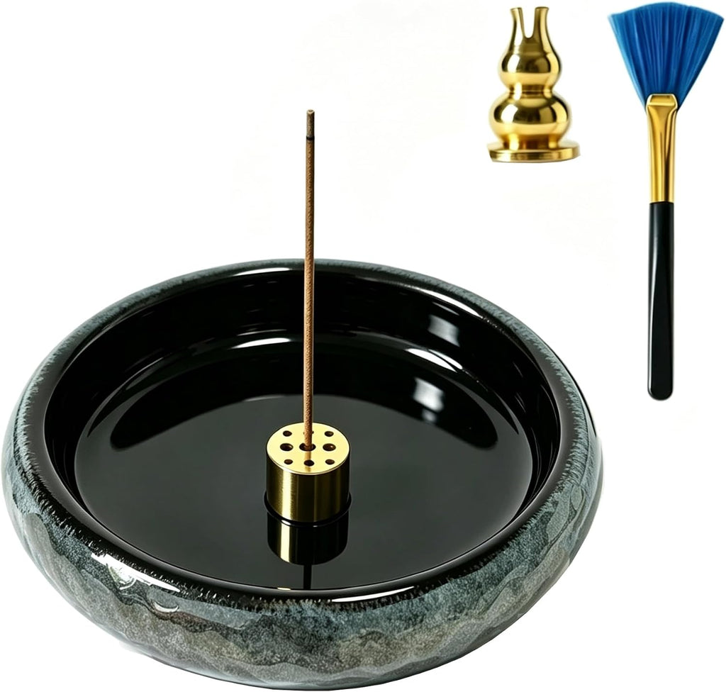 6 Inch Japanese Incense Holder for Stick,Ceramic Handmade Black