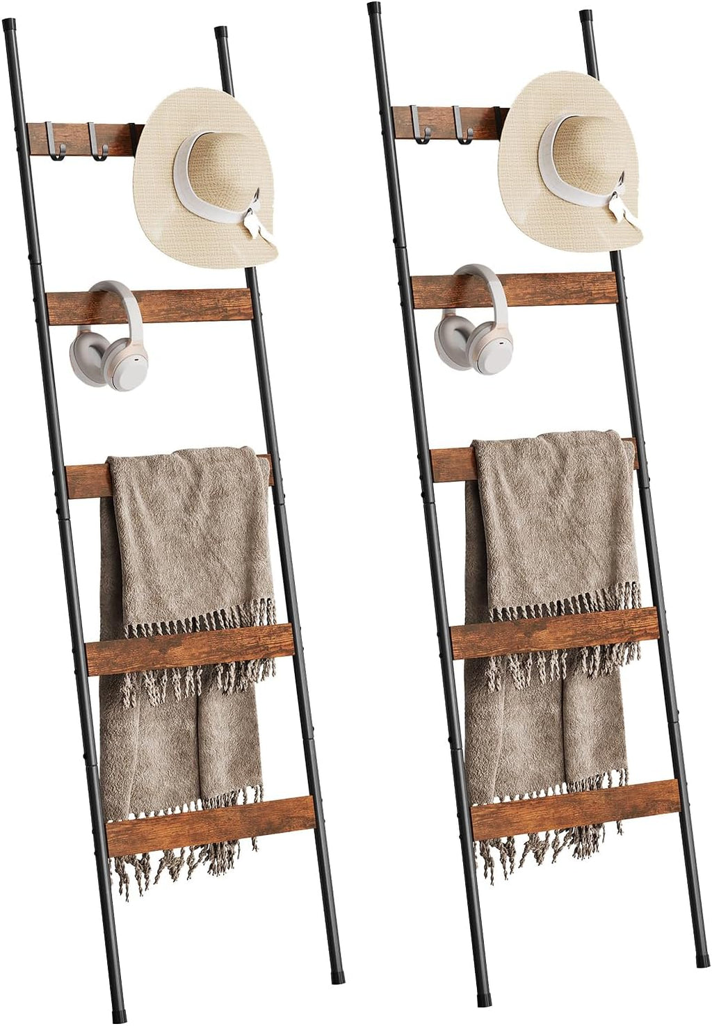 ELYKEN 2 Pack Blanket Ladder, 5-Tier Towel Rack, Wall-Leaning Quilt Holder