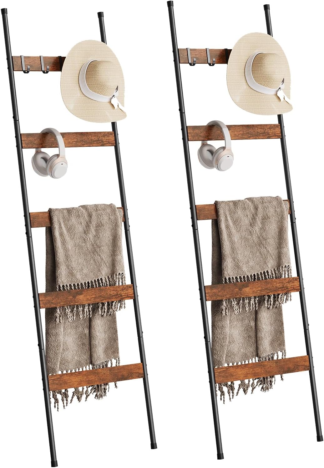 ELYKEN 2 Pack Blanket Ladder, 5-Tier Towel Rack, Wall-Leaning Quilt Holder