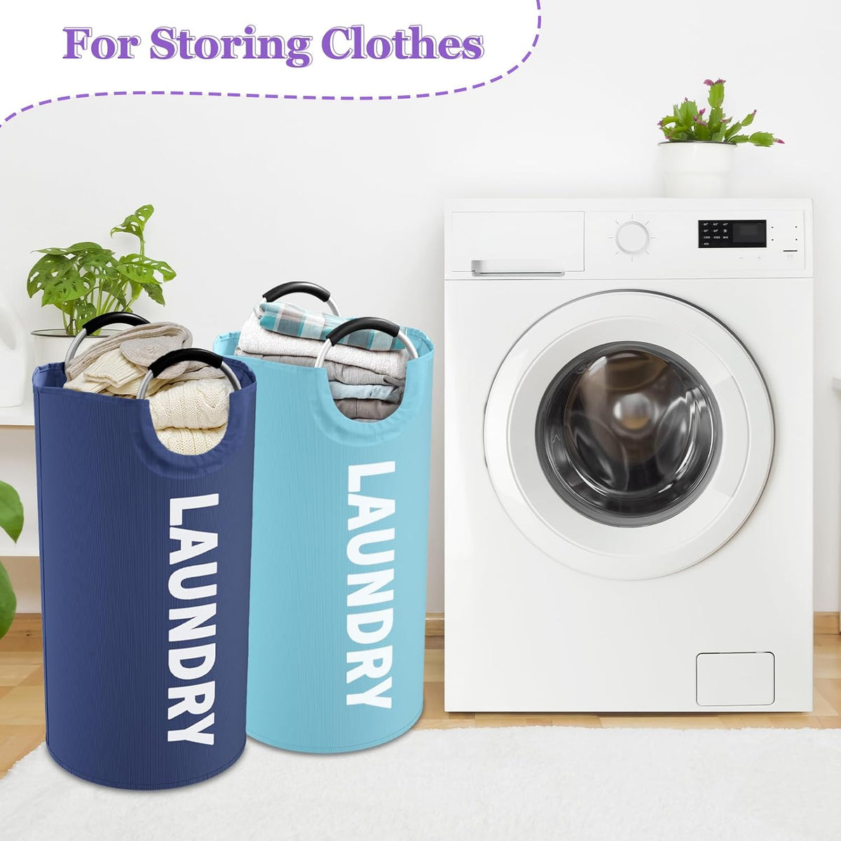 2Pcs 95L Large Clothes Hampers, Foldable Laundry Basket with Handles