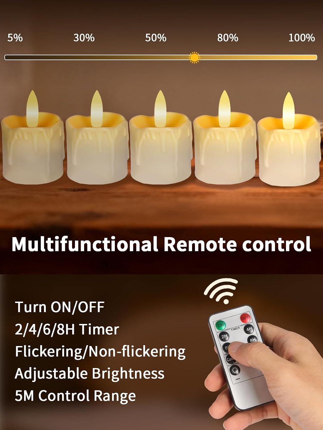 Votive Candles Battery Pperated, Rechargeable Flameless Tea Light Candles with Timer Remote 1.5"x2.2" Dripping Fake Electric Flickering Votive Candles for Halloween Wedding Party Home Decor ,6 pack