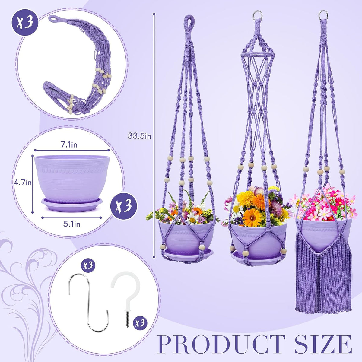 3 Pack Crochet Macrame Plant Hanger, Hanging Planters for Indoor Plants