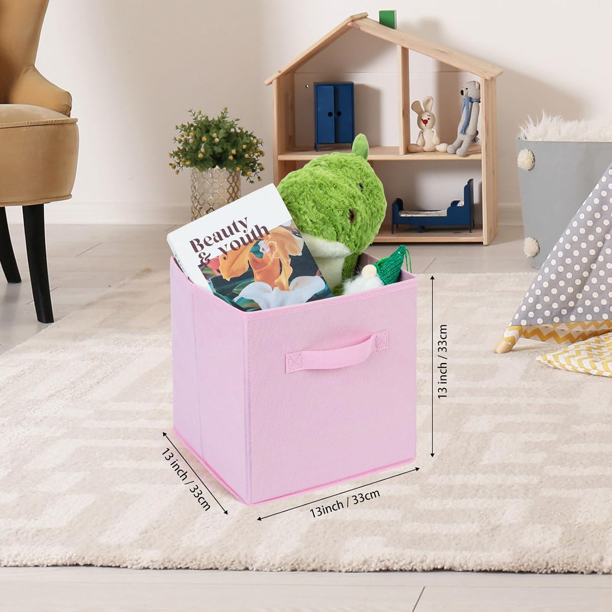Life Hacks Fabric Storage Bins 8 Pack 13 inch Foldable Storage Cubes with Reinforced Handles Fun Colored Durable Cube Storage Bin for Home, Playroom, Closet Organizers and Storage, Pink