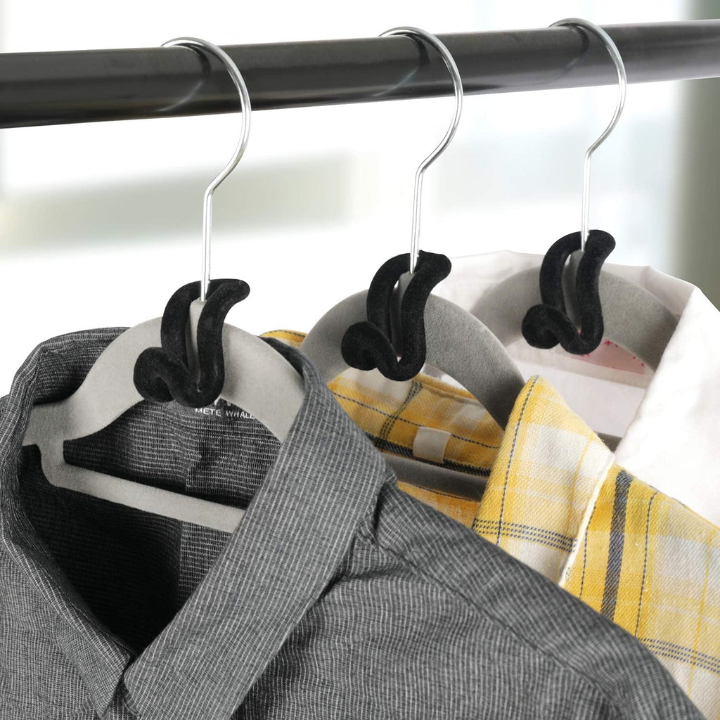 Mlici 60 Pack Velvet Space Saving Hanger Connector Hooks for Closet, Black