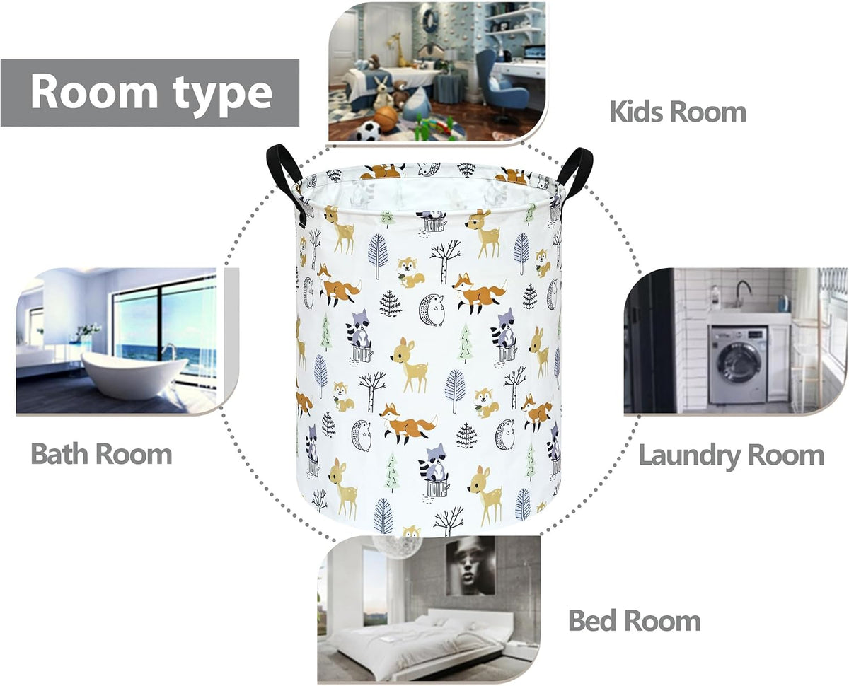 Autumn Animal Storage Basket with Handles, Woodland Animal Storage Basket for Kids' Room, Foldable Laundry Hamper