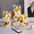 Sunflower Glass Flameless Pillar Candles with Remote Set of 3
