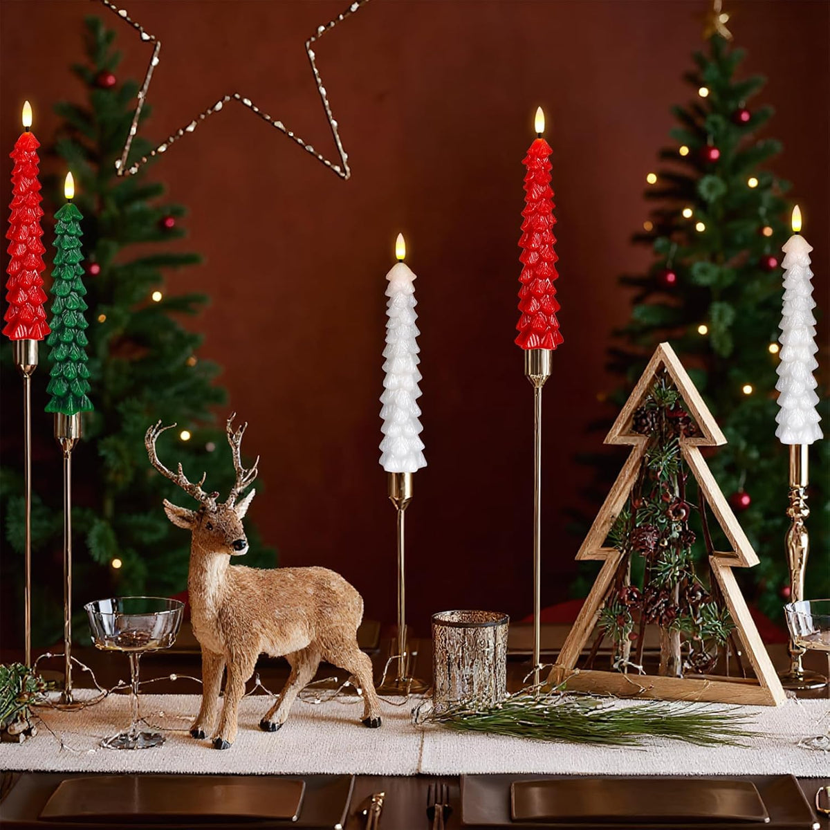 White Christmas Tree Flameless Taper Candles Battery Operated Remote Timer