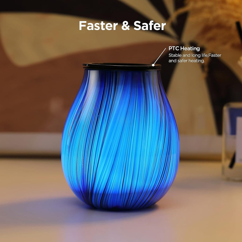 Inrorans Glass Electric Wax Melt Warmer Oil Burner with Stable Heating PTC Reusable Silicone Tray 7 Colorful Changing Led Light Night Light Scent Warmer for Home Fragrance Warmers-Blue Silk Timer