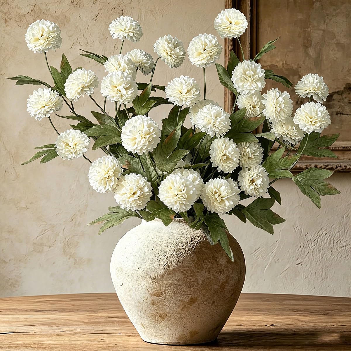 6PCS Cream Mums Long Stem Faux Fall Flowers Realistic Artificial Fall Flowers Indoor 25.5" Faux Silk Mums Flower Stems for Vases Flowers Artificial for Decoration Farmhouse Home Decor