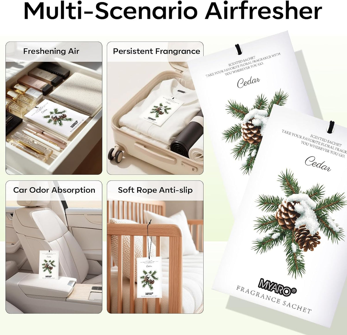 MYARO 12 Pack Cedarwood Scented Sachets, Closet Deodorizer Car Freshener