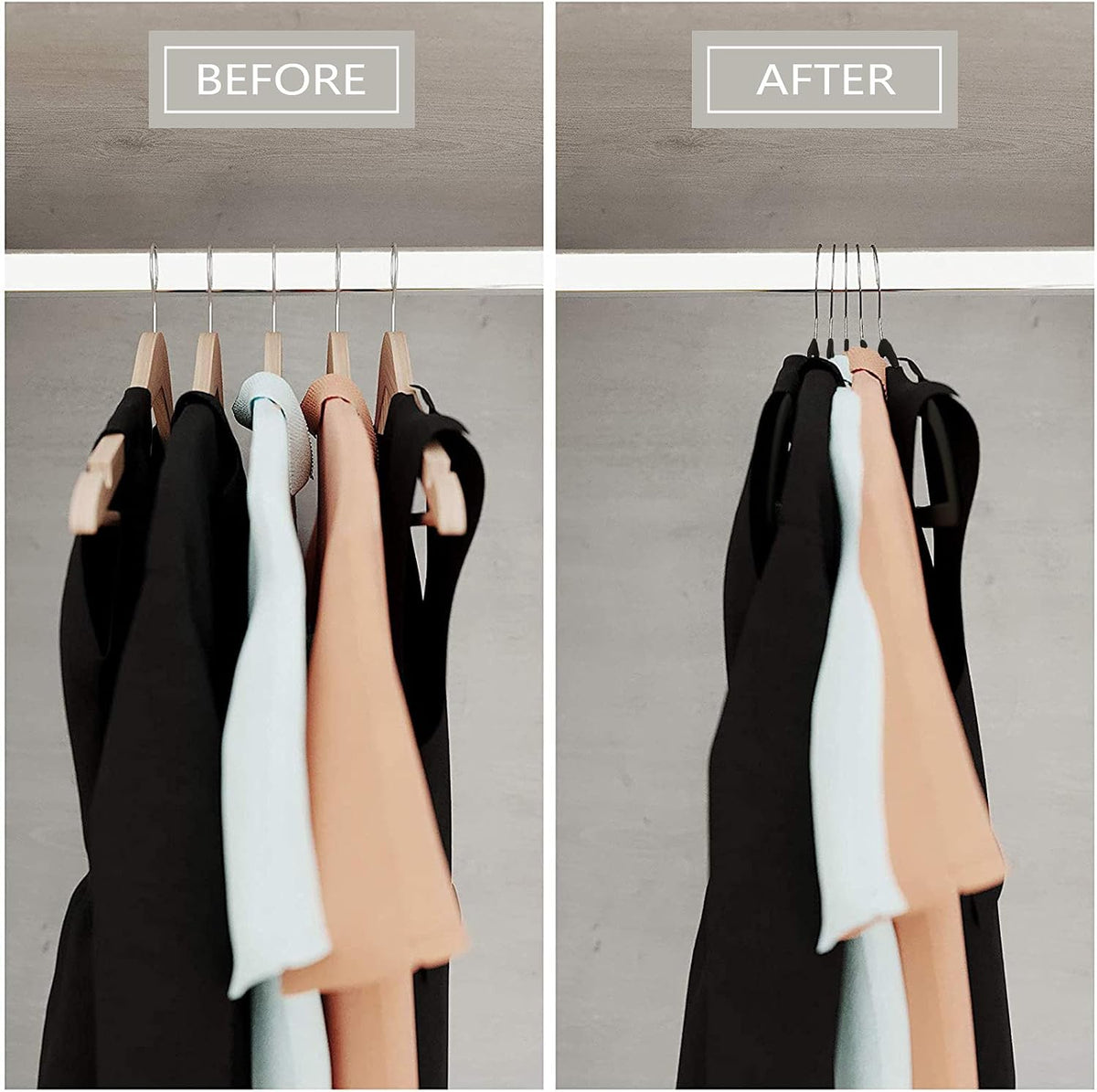 50 Pack Slim Plastic Clothes Hangers, Black