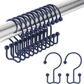 Amazer Shower Curtain Hooks Navy Blue Double Shower Curtain Hooks, Shower Curtain Rings Sturdy Stainless Steel Shower Hooks for Bathroom Shower Rod, 12Pcs Shower Curtain Hangers