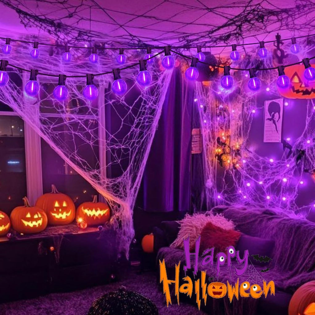 LAMPHOME G40 LED Outdoor Halloween String Lights, 2 Pack 26FT Patio Lights with 12+1 Edison Shatterproof Bulbs(1 Spare), Connectable Outside Lights for Backyard Porch Halloween Christmas Decor, Purple