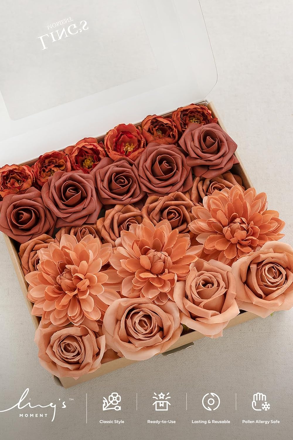 Ling's moment Artificial Flowers Fake Silk Dahlia Faux Foam Rose Terracotta