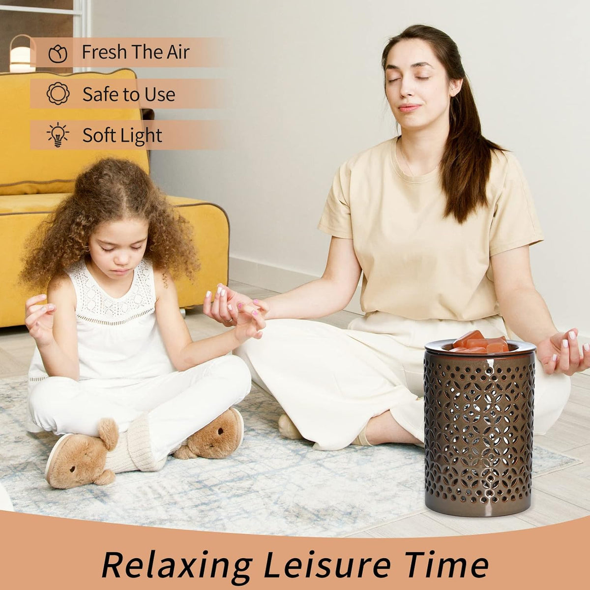ASAWASA Ceramic Wax Melt Warmer with Timer and Silicone Dish （Dark Brown）