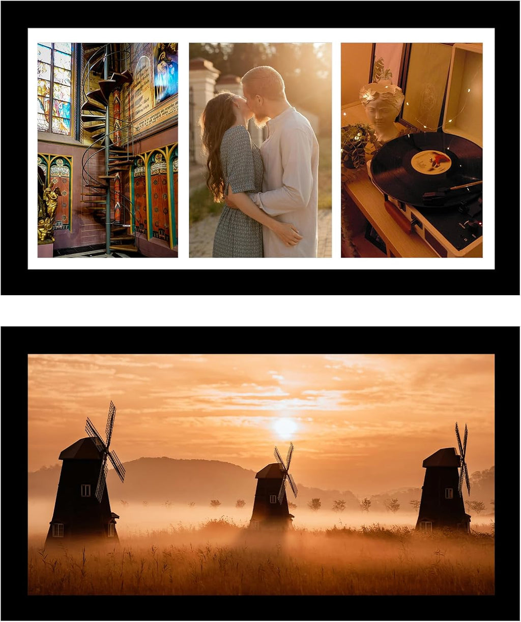 JCJMY 8x16 Collage Picture Frame with Mat, Display 3 Pcs 4x6 Photos or 8x16 Picture, Three Opening 4x6 Picture Frame Collage for Wall Hanging or Tabletop, Lightweight 4 x 6 Triple Photo Frame, Black