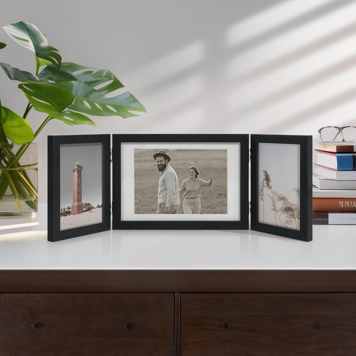 Afuly 3 Picture Frame 4x6 Black 5x7 Collage Triple Photo Frames for Desk