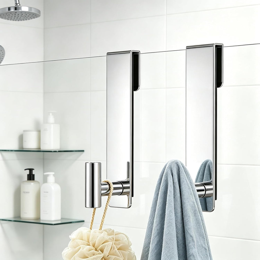 HUFEEOH 2-Pack Shower Door Hooks for 3/8-Inch Glass, T-Shaped
