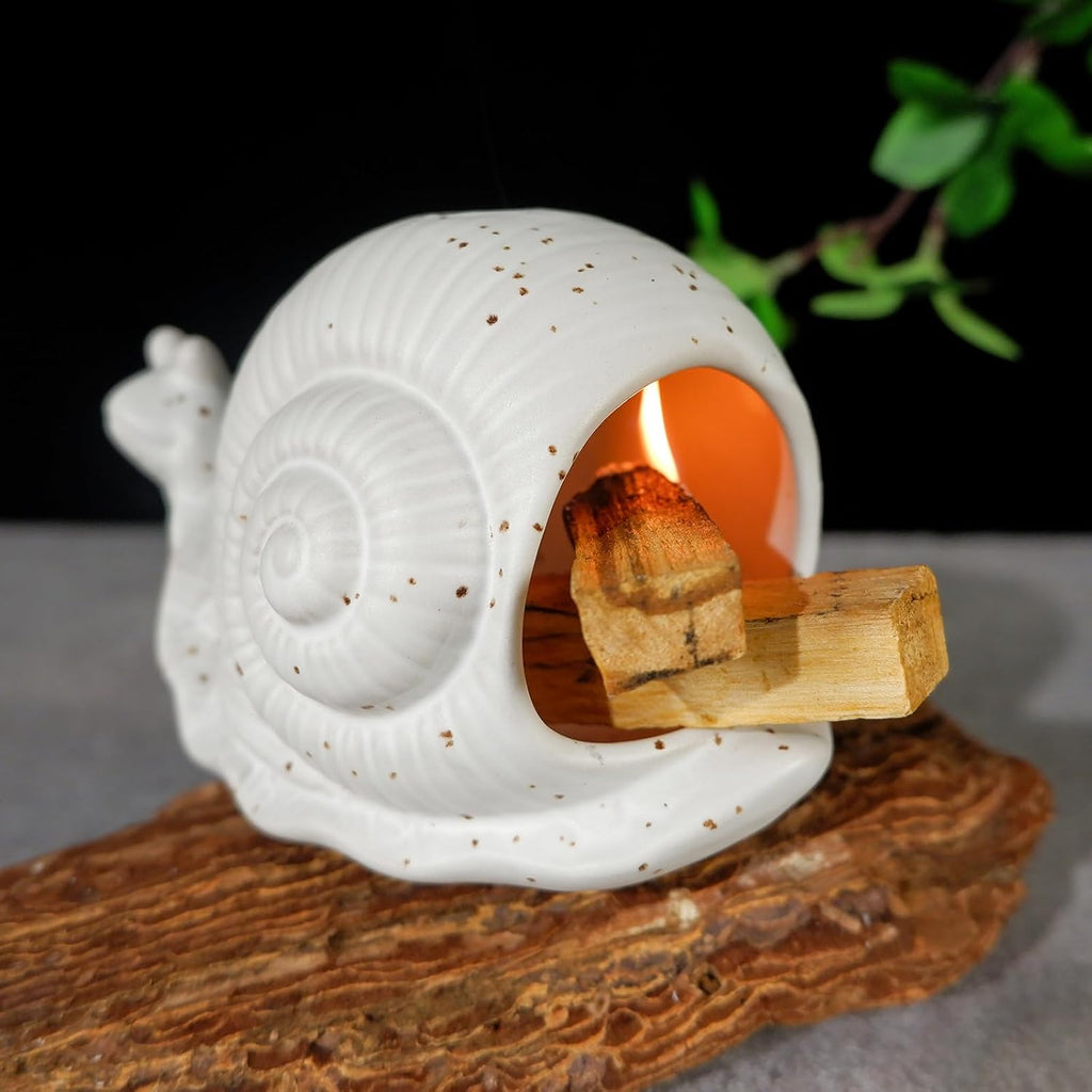 MOUGIGI White Ceramic Snail Palo Santo Holder & Modern Chiminea Incense