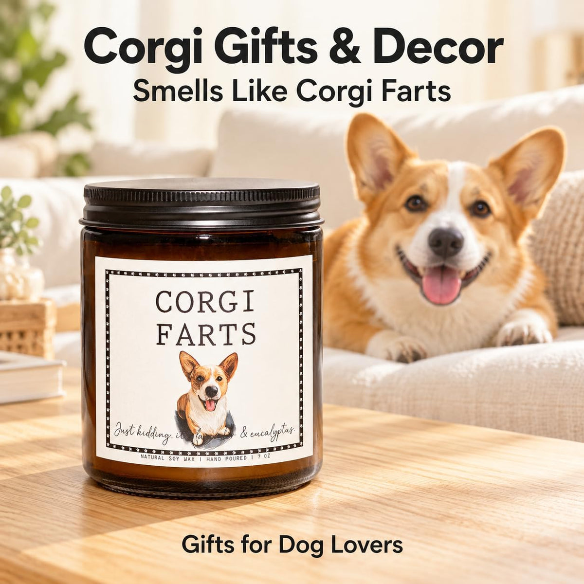 Corgi Gifts & Decor, Dog Mom Gifts - Lavender & Eucalyptus Candle