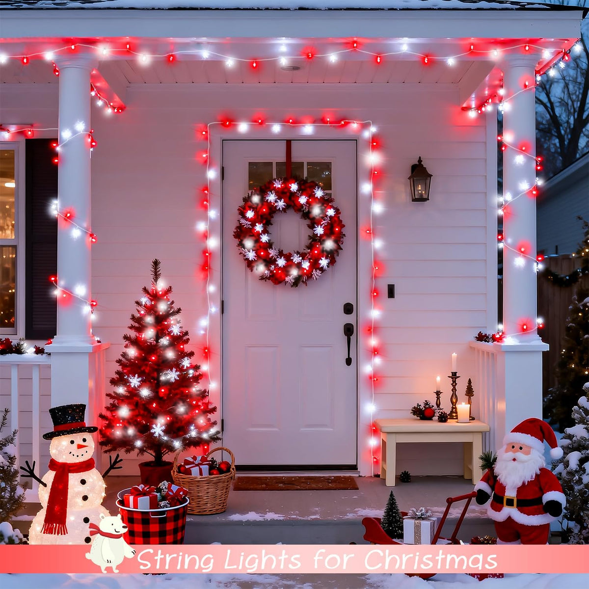 JMEXSUSS 2 Pack 100 LED Red and White Christmas Lights Outdoor, Each 33FT
