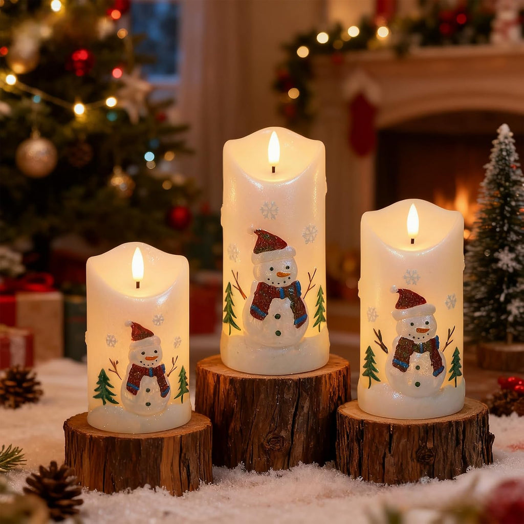 Eldnacele Snowman Relief Christmas Flameless Candles with Remote and Timer