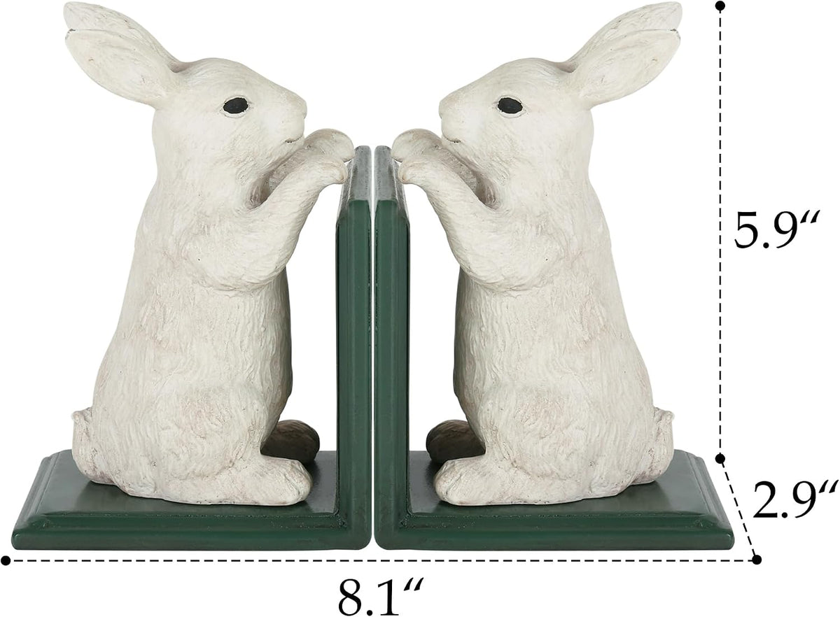 NIKKY HOME Heavy Duty Non Slip Rustic Bunny Metal Bookend Cute Rabbit Book Ends Book Stoppers for Easter Decor Home and Office Shelves