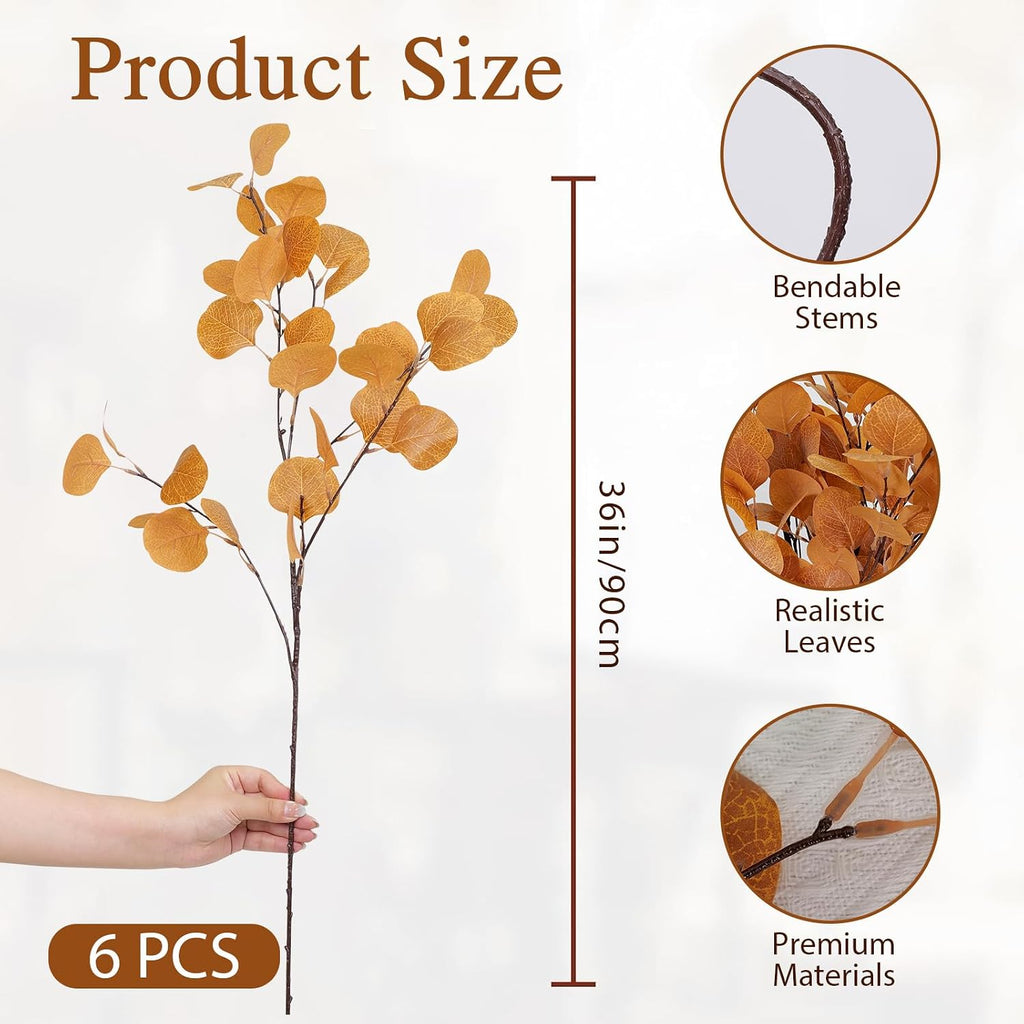 6 Pcs 35" Artificial Eucalyptus Stems Fall Decor Faux Eucalyptus Branches